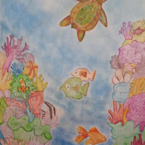 Zeichenwettbewerb Bild Unterwasser mit Fische und Schildkröten